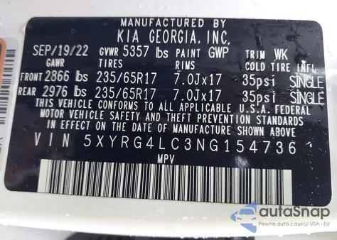 2022 Kia Sorento Lx from USA, damaged, VIN 5XYRG4LC3NG154736